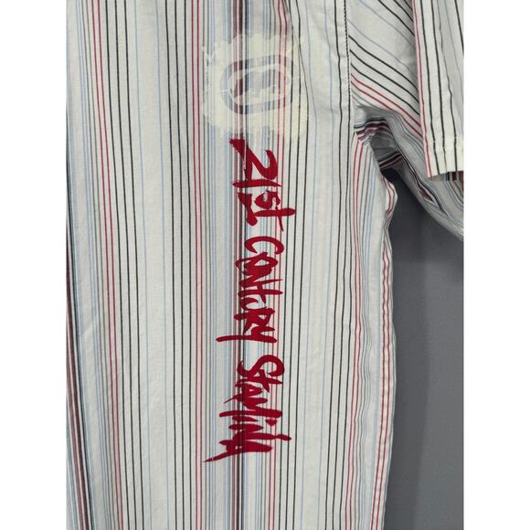 Ecko Unltd Shirt Mens XL Striped Short Sleeve Button Up Graffiti Embroidered Y2k - Picture 5 of 12